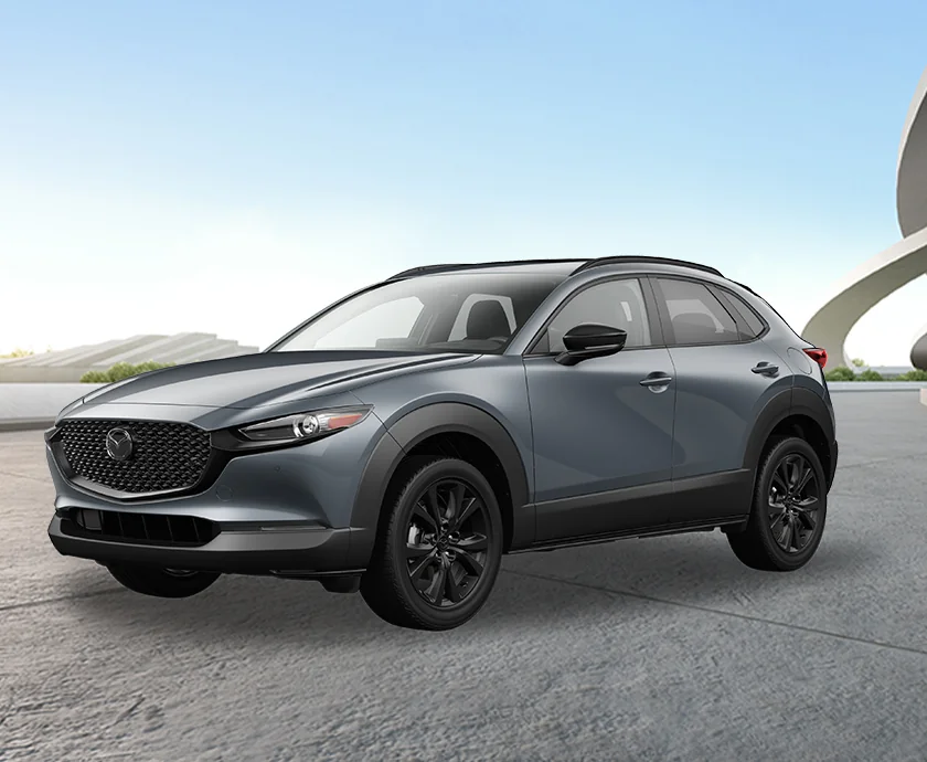 a gray Mazda CX-30 exterior shown from a three-quarter angle