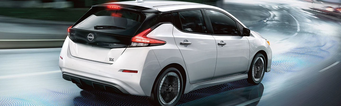 The 2024 Nissan LEAF side back in white colour 