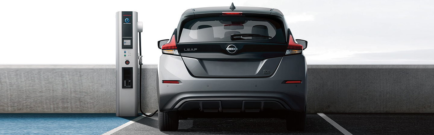 The 2024 Nissan LEAF back side in white colour 