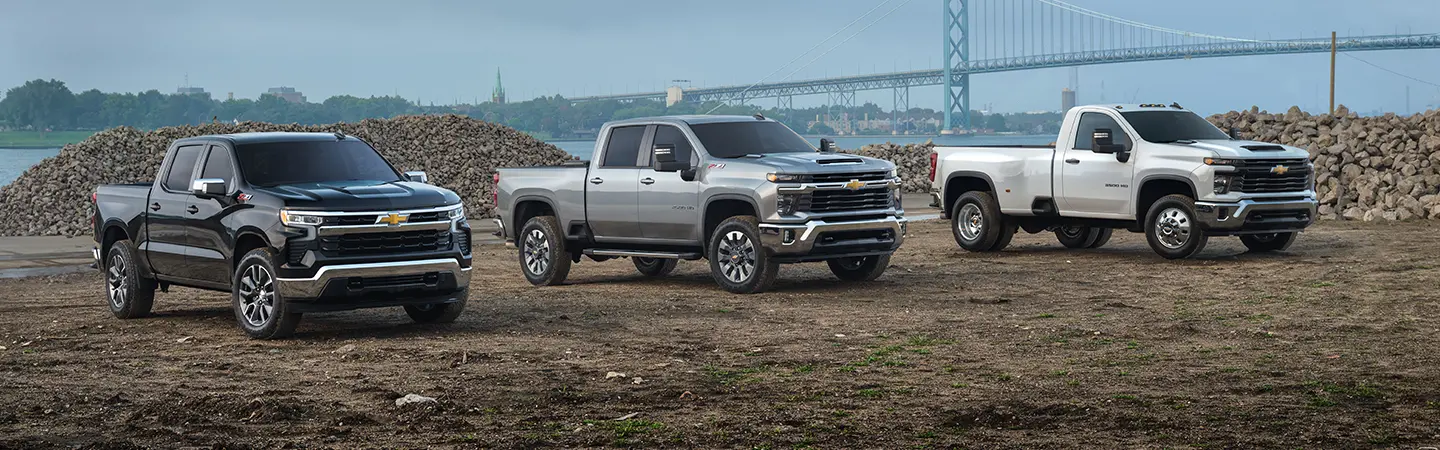 2024 Chevrolet Silverado vs Ford F-150 side view and color blue 