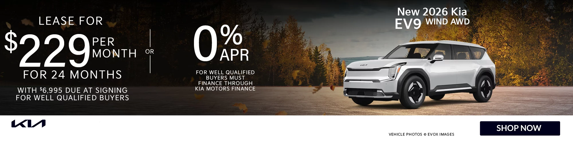 2026 Kia EV9 Wind AWD Lease For $229 Per Month For 24 Months With $6,995 Due At Signing  - OR – 0% for 60 Months