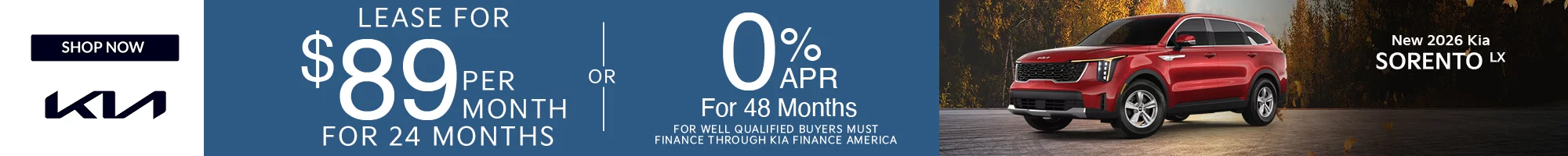Lease for $89 per Month for 24 Months with $6,684 Due at Signing – OR – 0% APR for 48 Months
