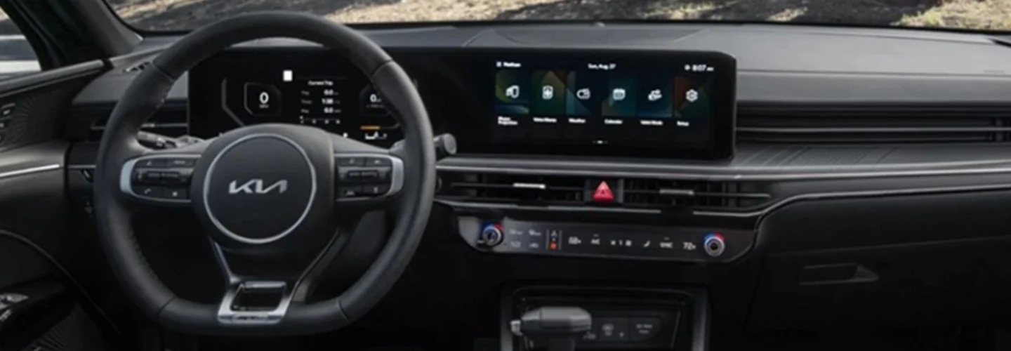 Interor view of the dashboard and tech in a 2025 Kia K5