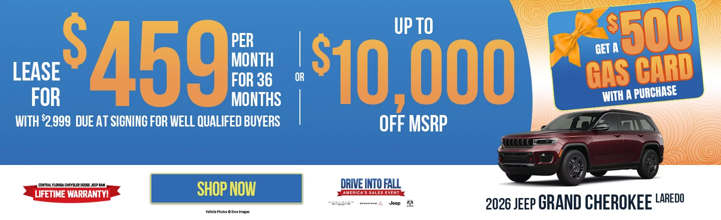 2026 Jeep Grand Cherokee Laredo LEASE: Lease For $459 Per Month For 36 Months With $2,999 Due At Signing For Well Qualified Buyers OR: Up To $10,000 Off MSRP PLUS: $500 Gift Card