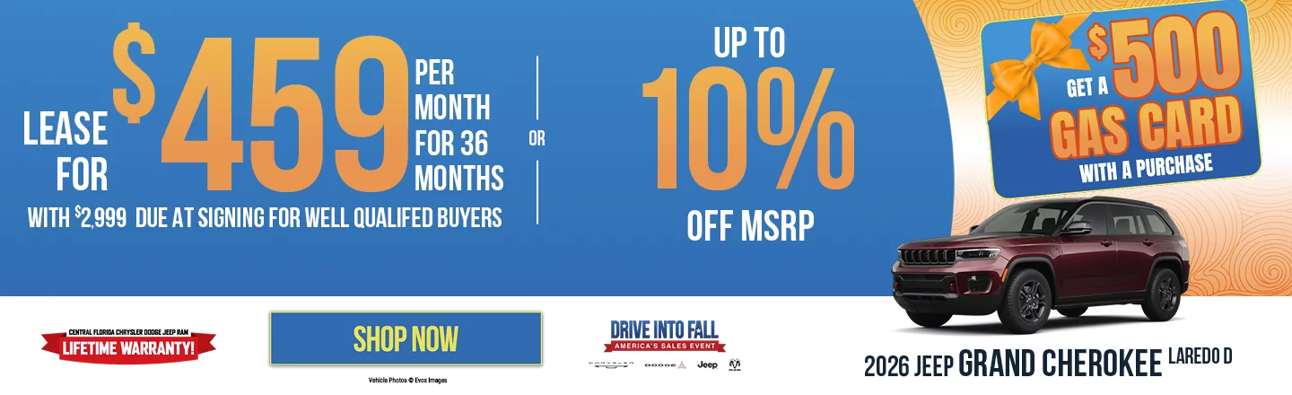 2026 Jeep Grand Cherokee Laredo LEASE: Lease For $459 Per month For 36 Months With $2,999 Due At Signing For Well Qualified Buyers PURCHASE: Up to 10% Off MSRP
