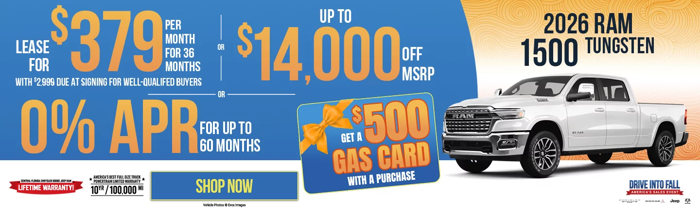 2026 RAM 1500 Tungsten Purchase: Up to $14,100 Off MSRP  Lease: Lease for $379 Per Month For 36 Months With $2,999 DAS For Well Qualified lessees  OR: 0% APR For 60 Months For well-qualified buyers must finance through Stellantis Finance 