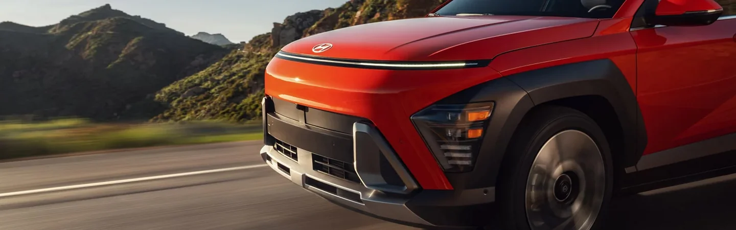 front view of a in motion 2025 Hyundai Kona