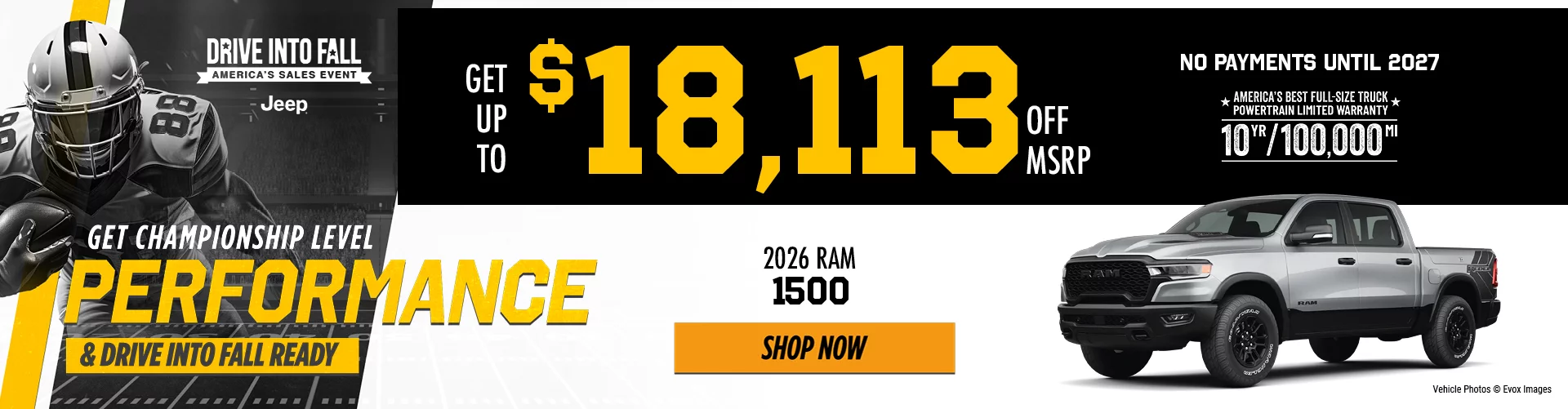 2026 RAM 1500  GET UP TO $20,164 OFF MSRP  BURST: NO PAYMENTS UNTIL 2027.