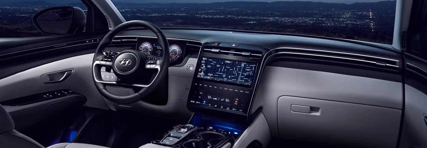 Interior view of the dash of a 2024 Hyundai Tucson Hybrid