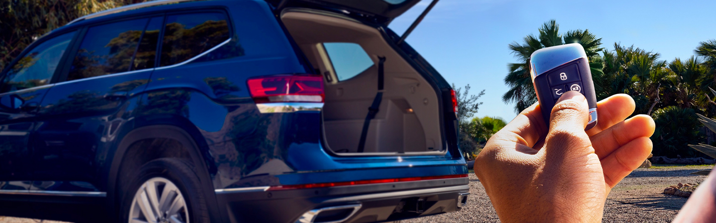 Rear view of the trunk of the 2021 Volkswagen Atlas opened