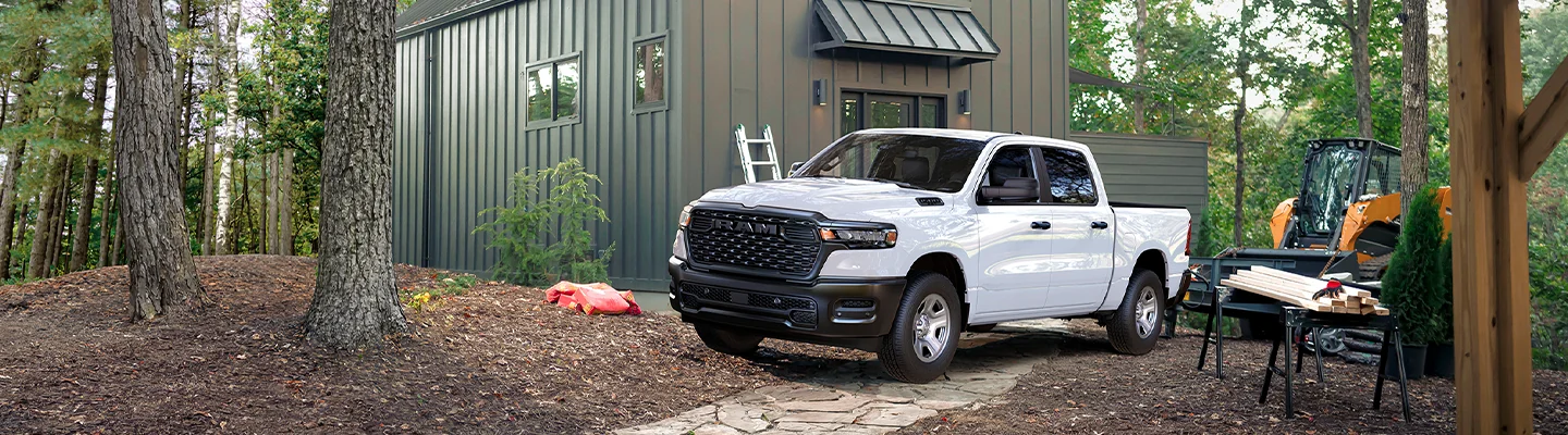 white RAM 1500 on the farm