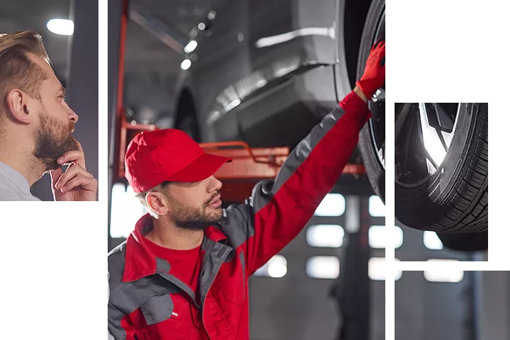 Mechanic looking at the wheels of a vehicle