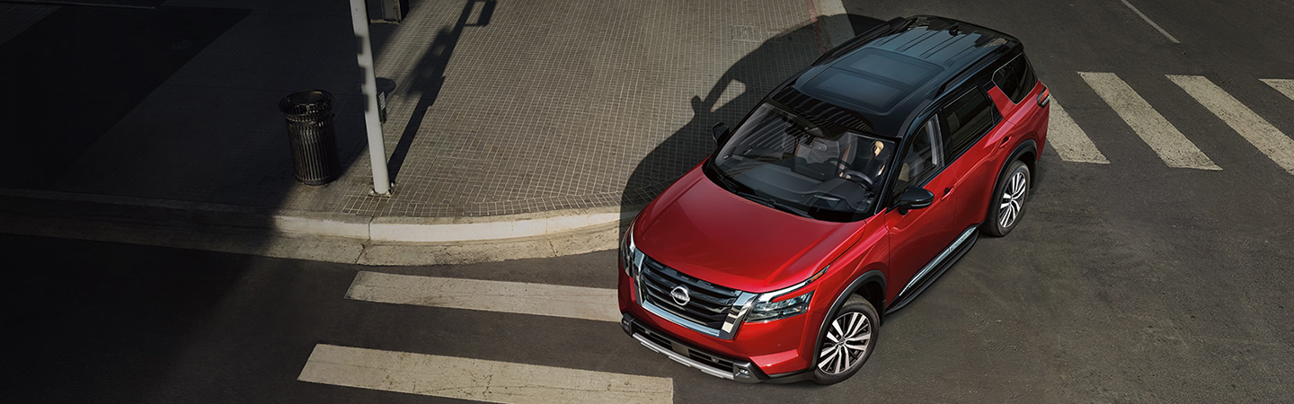 2024 Nissan Pathfinder red color topview
