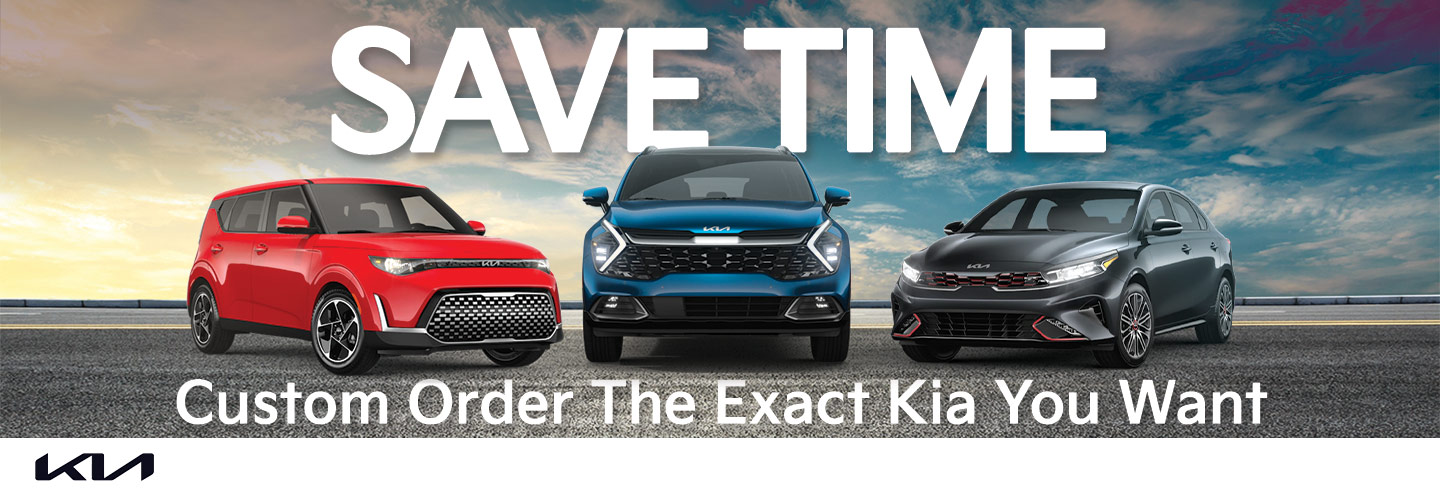 Save Time - Custom Order the exact Kia you want | 3 Kia vehiles lined up on a road