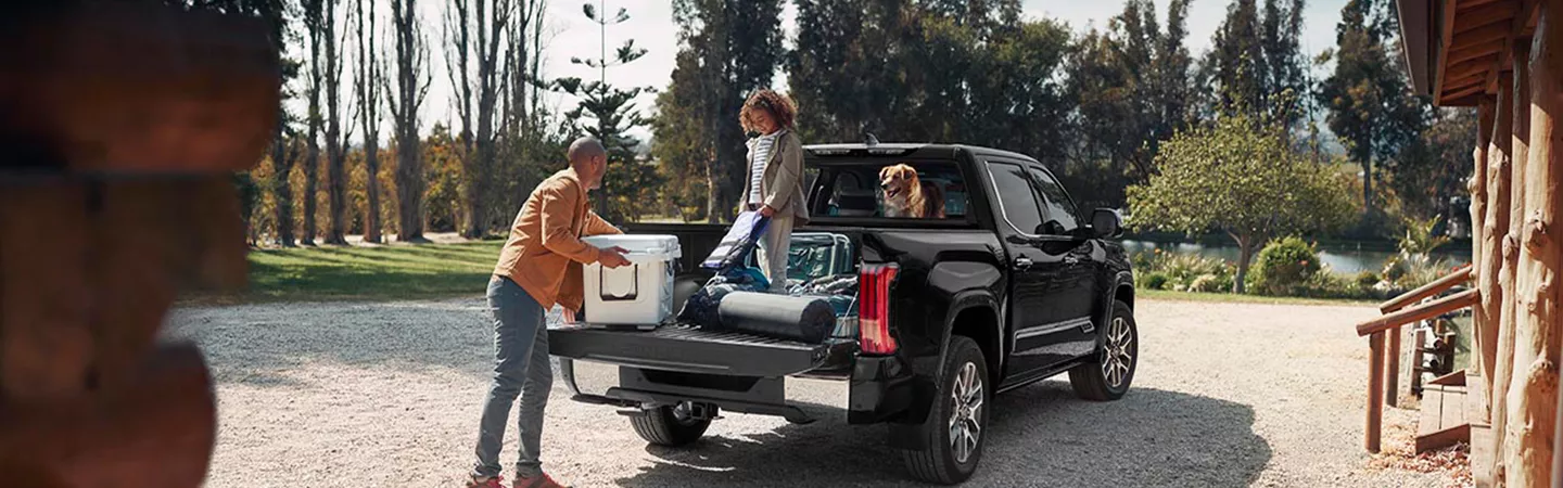 Rear view of 2026 Toyota Tundra being loaded with gear