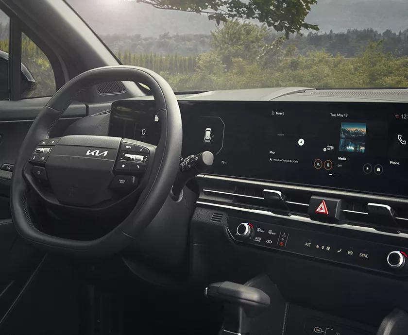 Interior View of the dashboard and tech in a 027 Kia Sportage