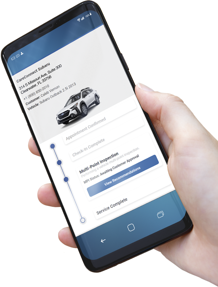hand holding a phone with Subaru Service Connect on the screen