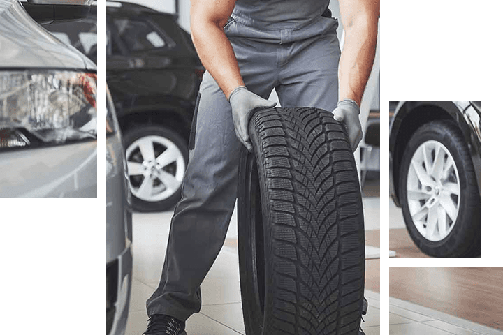 Close-up of vehicle tire.