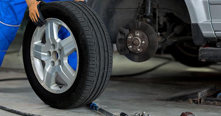 Close-up of vehicle tire.