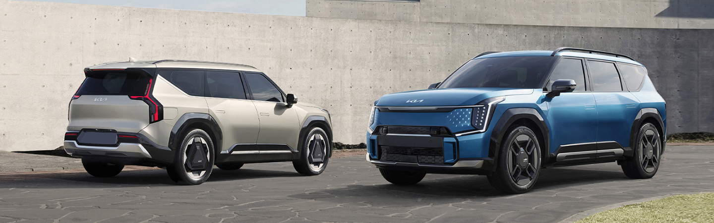 2024 Kia EV9 blue white color front back view