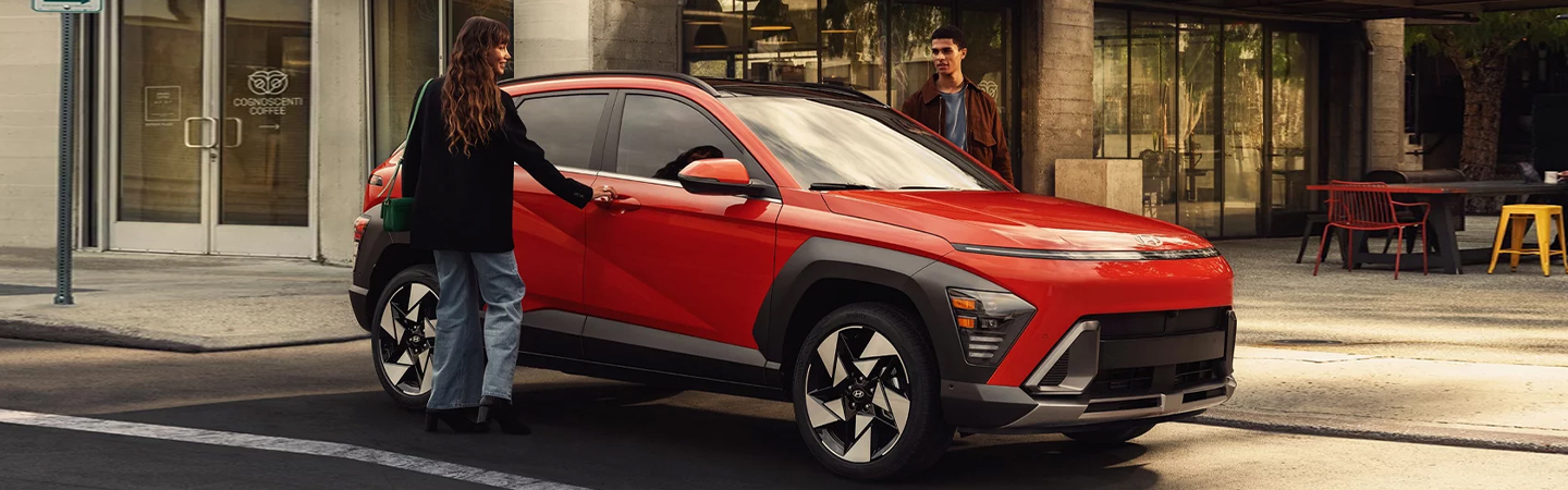 2024 Hyundai Kona Overview Side front with red colour