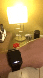 Gif turning on a table light using Siri and turning it off using Alexa
