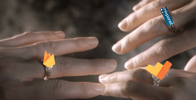 Three hands with rings with the tools's logos on it.