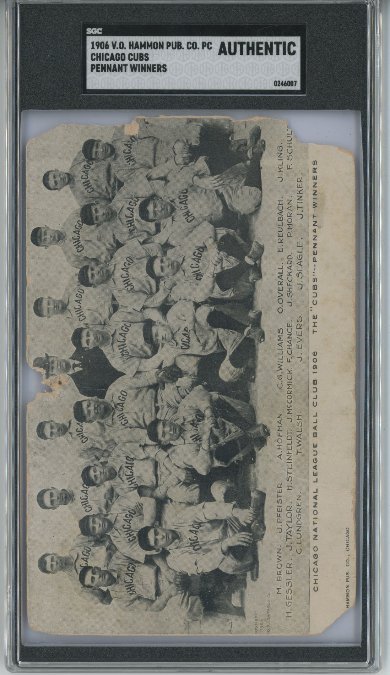 1906 V.O. Hammon Postcard  Chicago Cubs Pennant Winners SGC A