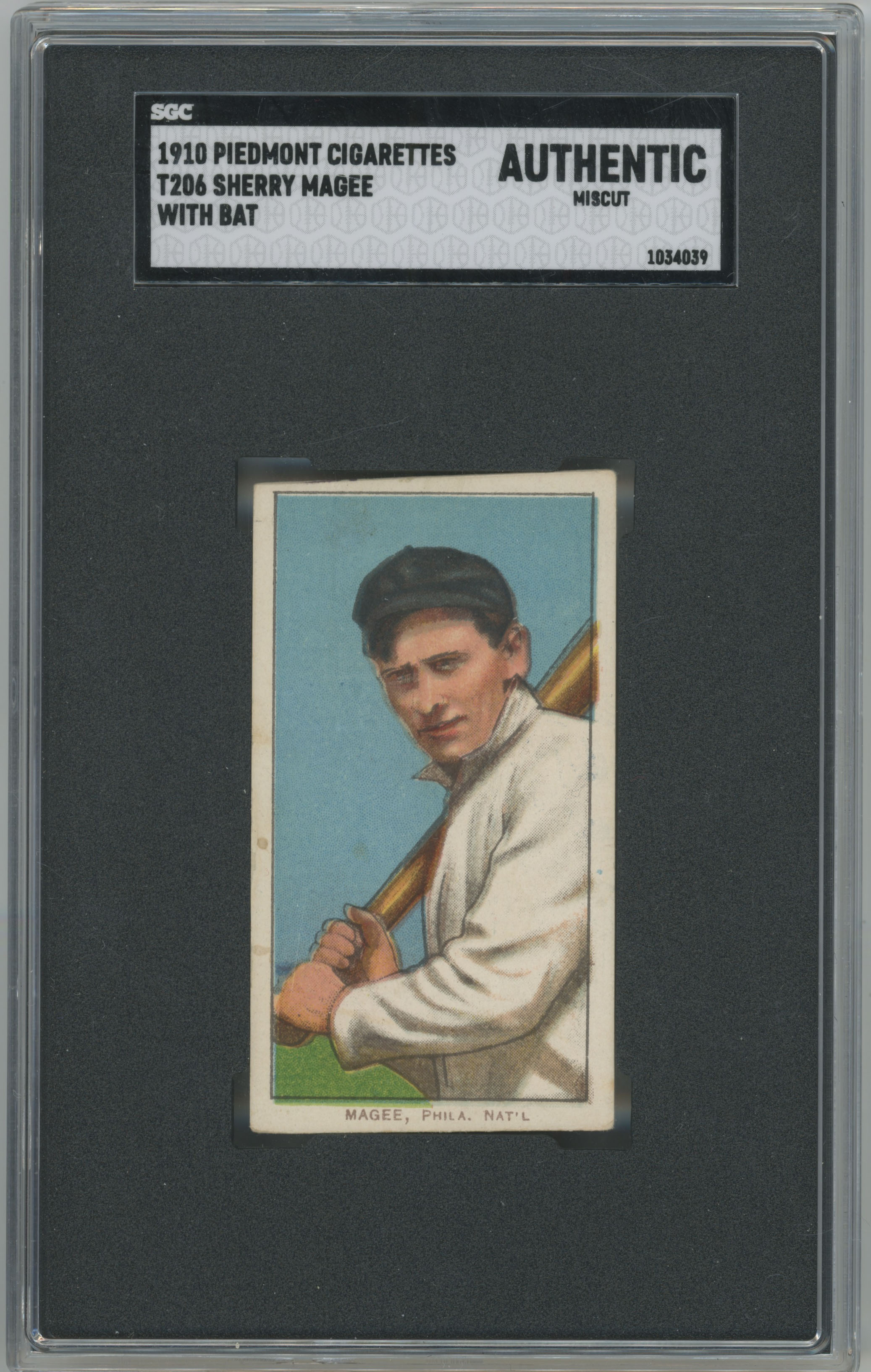 1909 T206 288 Magee (with bat) SGC A (miscut)