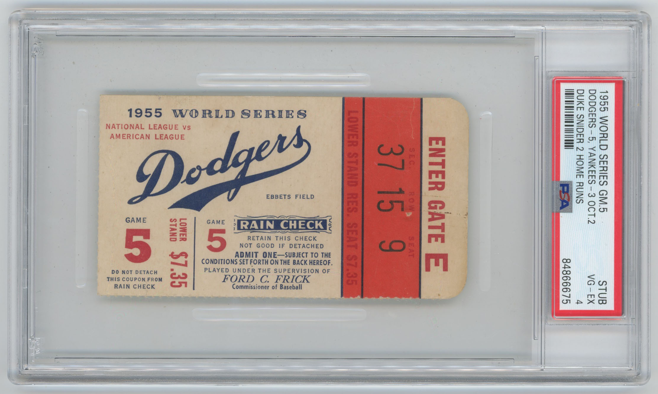 1955 Ticket  World Series Game 5 PSA 4