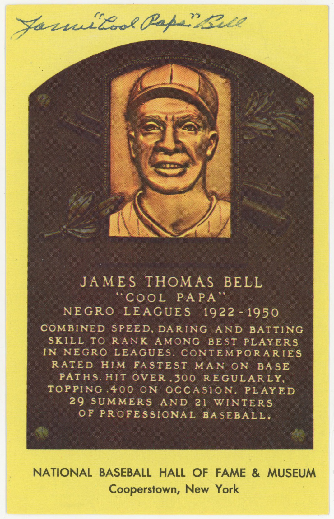  Yellow HOF Plaque 13 Cool Papa Bell 9 