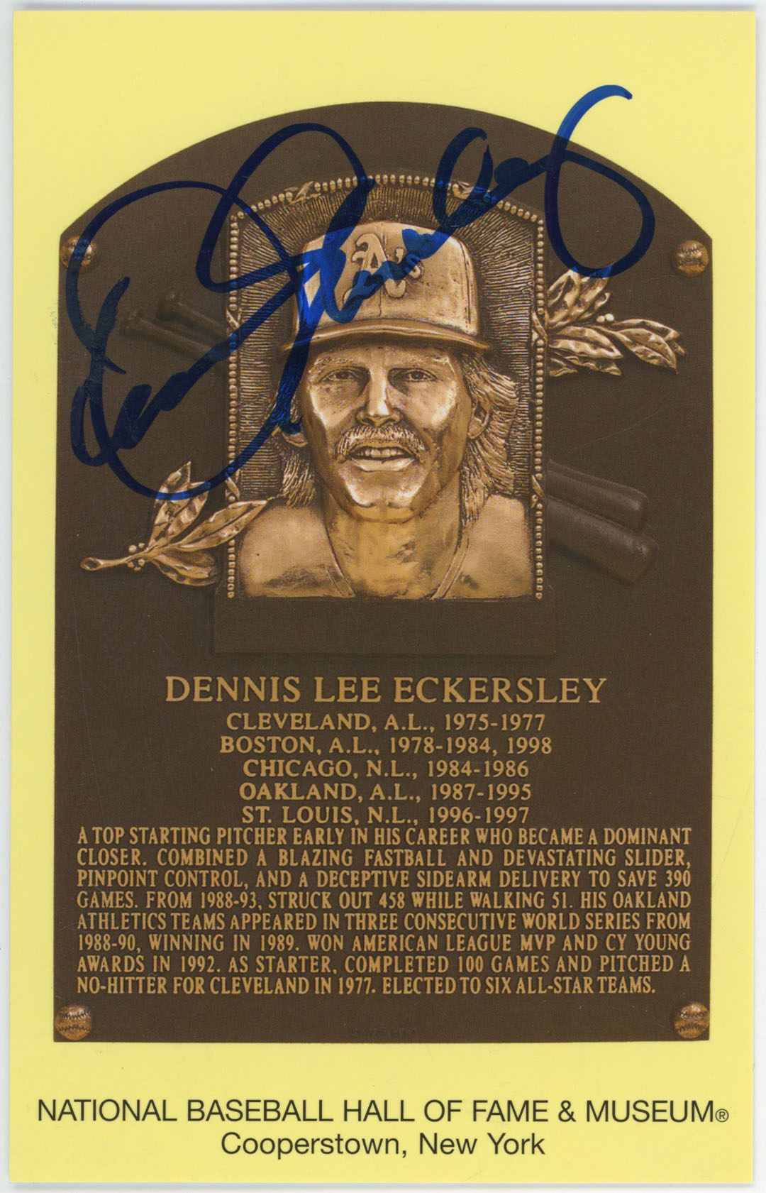 Yellow HOF Plaque 44 Dennis Eckersley 9
