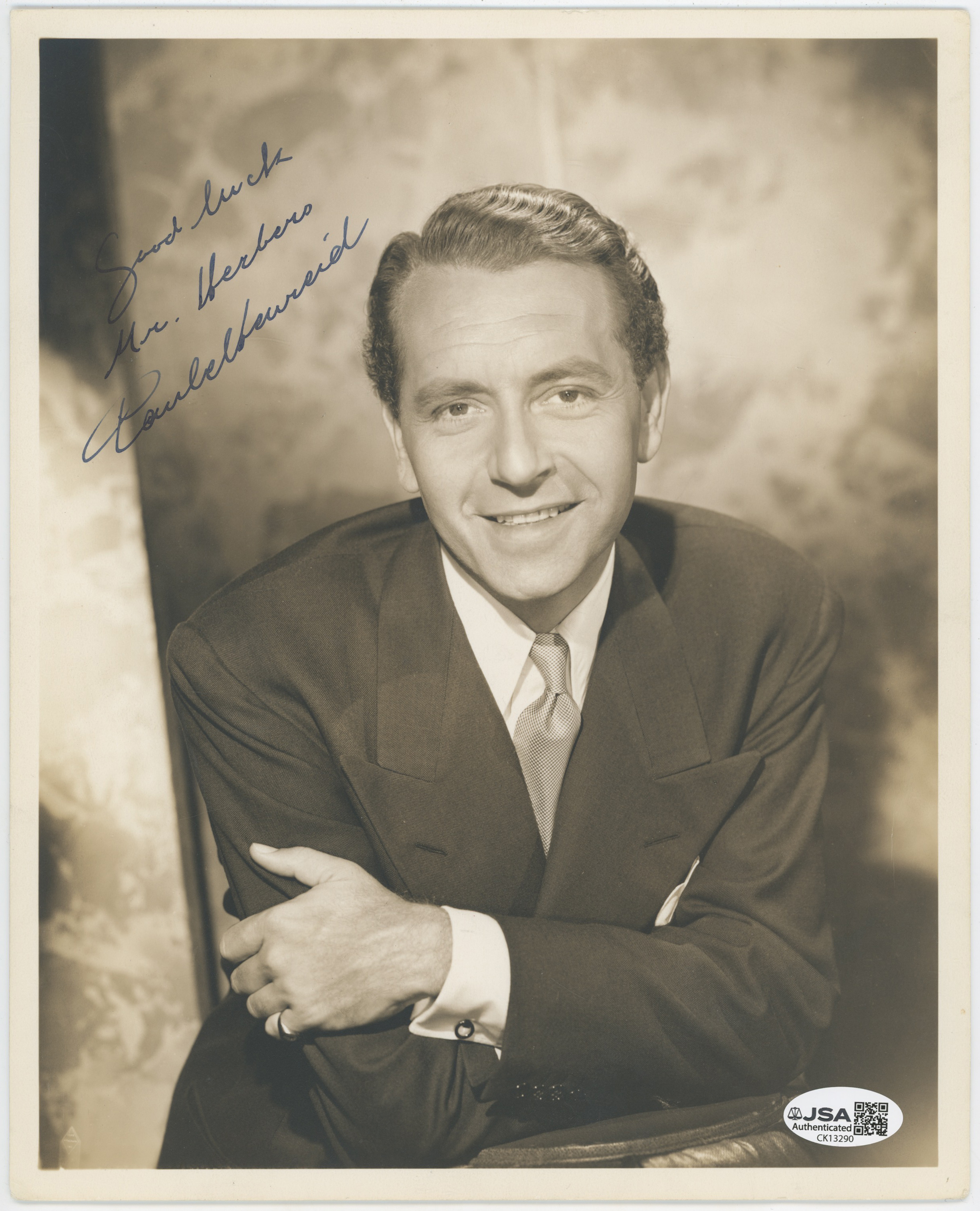  8 x 10  Henreid, Paul Vintage Signed Photo on Better Stock 9 JSA LOA (CARD)