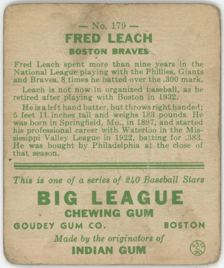1933 Goudey 179 Leach GVG 