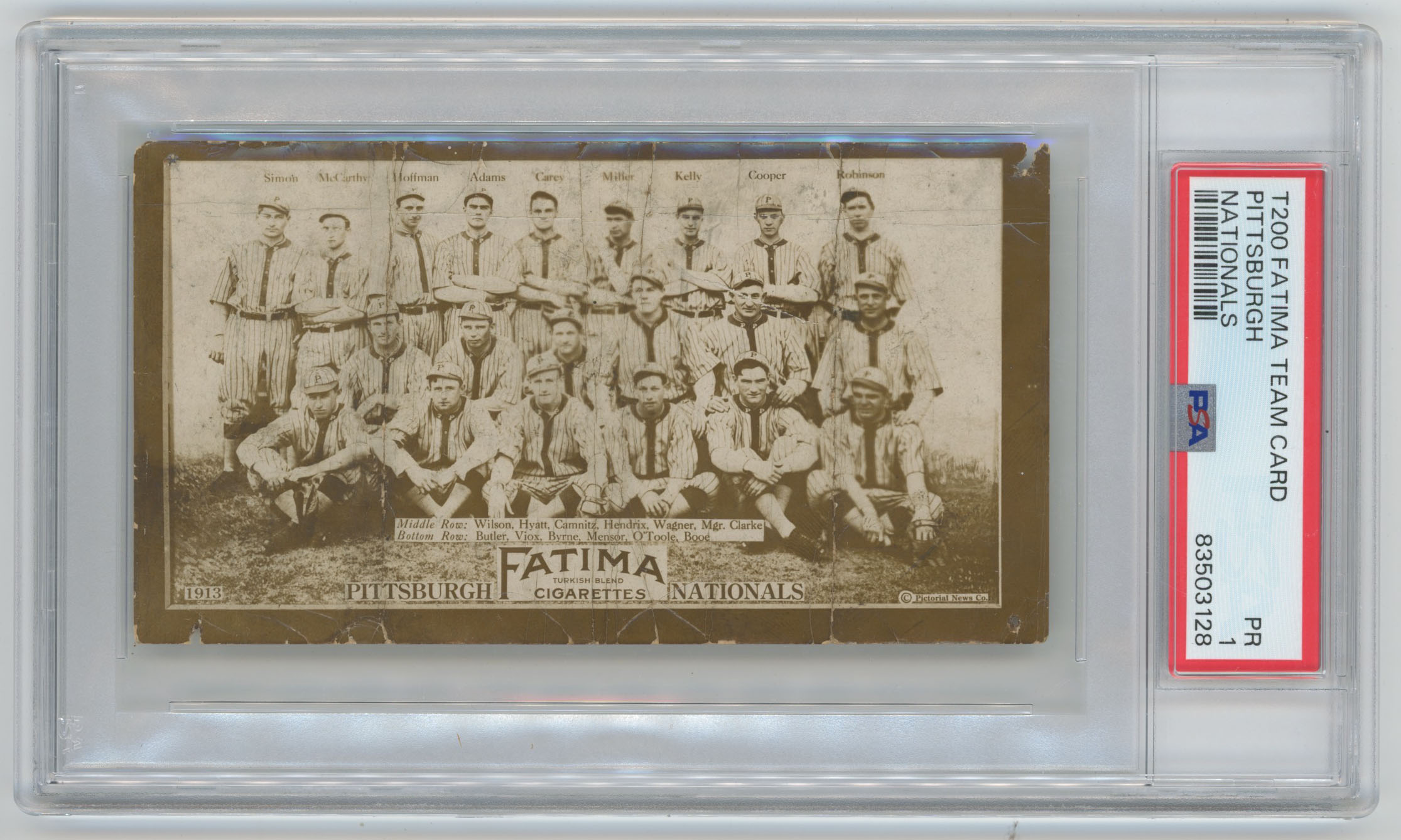 1913 T200 Fatima Team Cards 7 Pittsburgh Nationals PSA 1