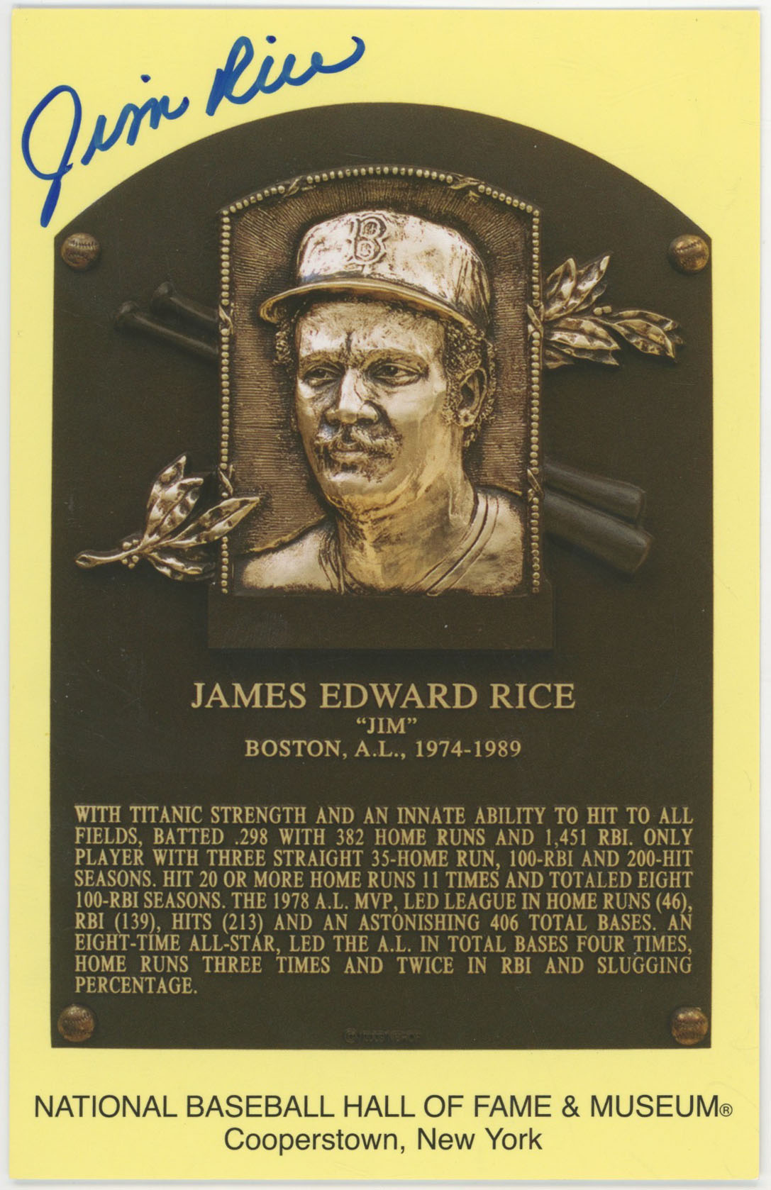 Yellow HOF Plaque 133 Jim Rice 9.5