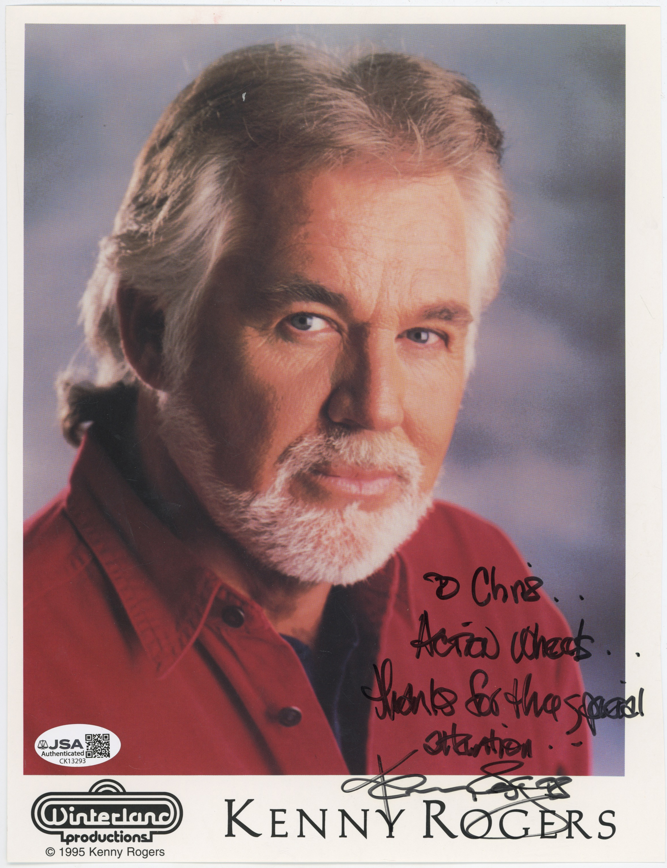  8 x 10  Rogers, Kenny 9 JSA LOA (CARD)