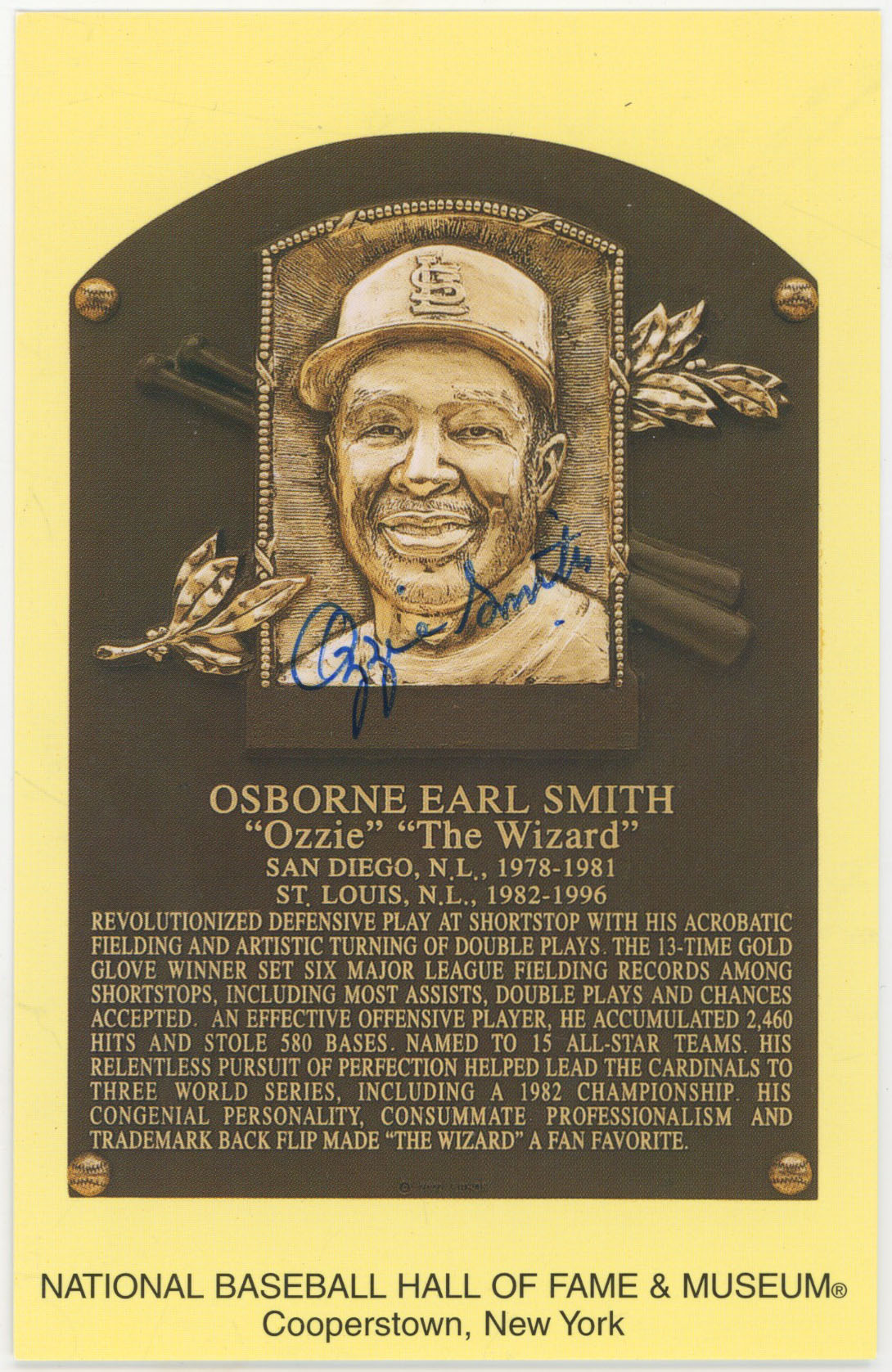 Yellow HOF Plaque 156 Ozzie Smith 9