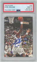 1997 Fleer 32 Karl Malone Signed Utah Jazz Card Grade PSA 9 (auto) 