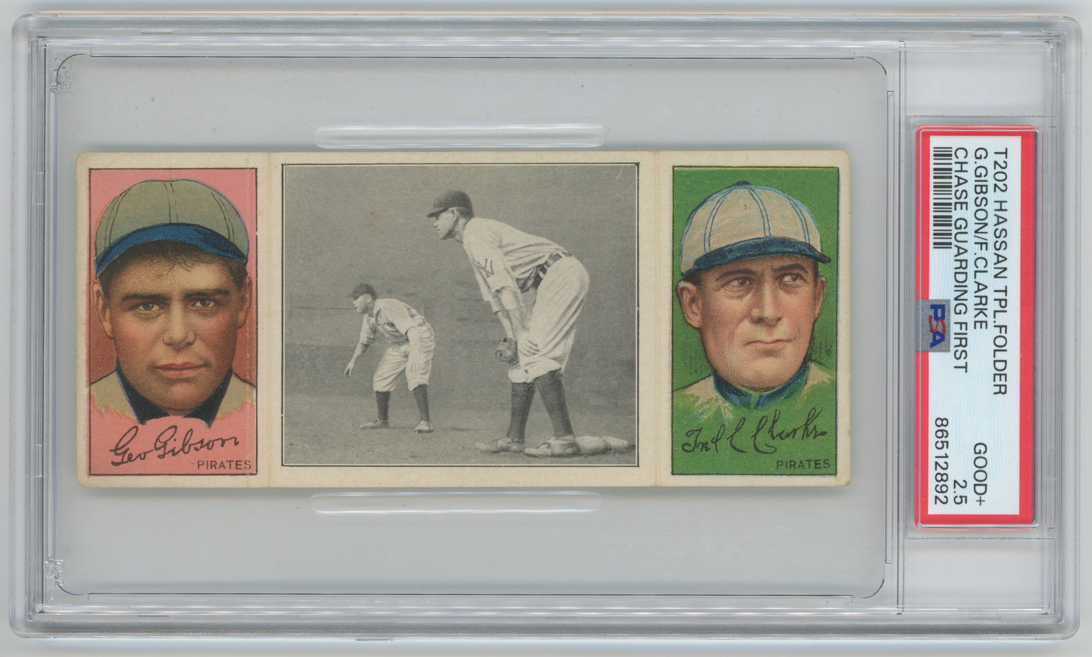 1912 T202 Triple Folders 16.2 Chase Guarding First (Clarke, Gibson) PSA 2.5