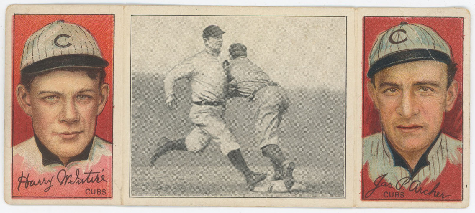 1912 T202 Triple Folders 13.2 Chance Beats Out A Hit (Archer, McIntyre) GVG