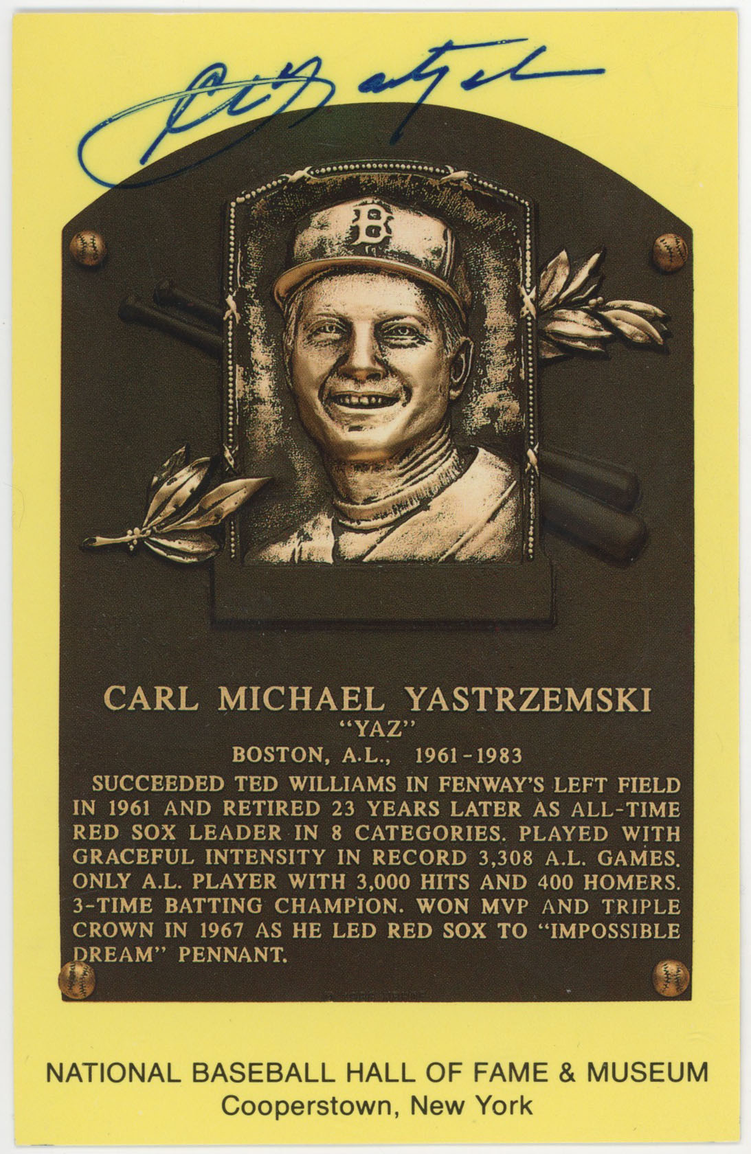 Yellow HOF Plaque 179 Carl Yastrzemski 9