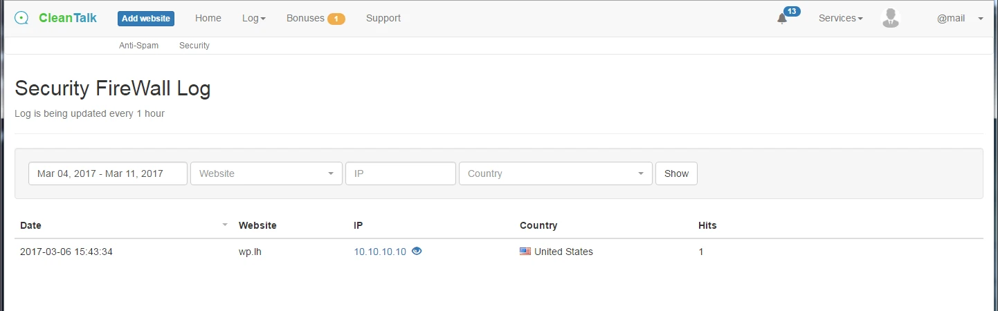 CleanTalk Security Firewall log