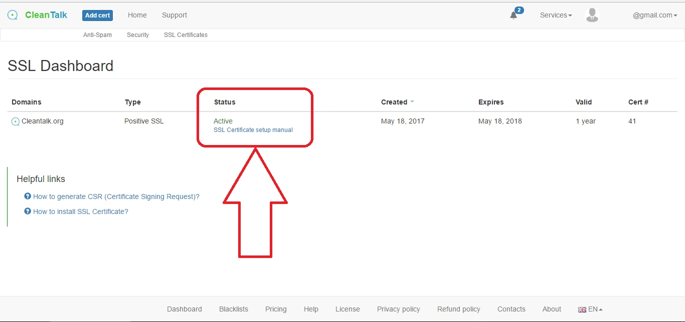 SSL Sertificate is active