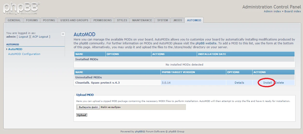 phpBB Anti-Spam mod reinstall