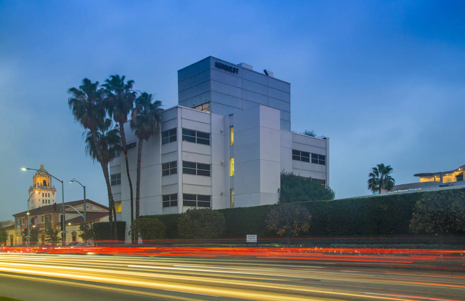 The Kenquest Building offers a once-in-a-lifetime opportunity to purchase a trophy,signature commercial property located in the coveted Golden Triangle of Beverly Hills.

Located on the Southwest corner of Santa Monica Boulevard and North Cañon Drive, The Kenquest Building is two blocks east of world renowned Rodeo Drive and across the street from The Wallis Annenberg Center for the Performing Arts. This site runs from Cañon Drive and includes a small retail restaurant on North Beverly Drive. This location presents a rarified opportunity to acquire one of Beverly Hills’ most prestigious and visible locations – ideal for upscale corporate tenants or a singular corporation seeking a landmark location. The building is currently run as executive suites with the majority of leases month to month or short term. The building is secured with 24/7 access, features panoramic windows, on-site valet parking and a rooftop restaurant area with endless possibilities. The façade of the structure alone, at the gateway to the Triangle provides ample opportunity for signage adding either additional ancillary revenue or the ability to showcase the building’s ownership and brand in a highly visible way.