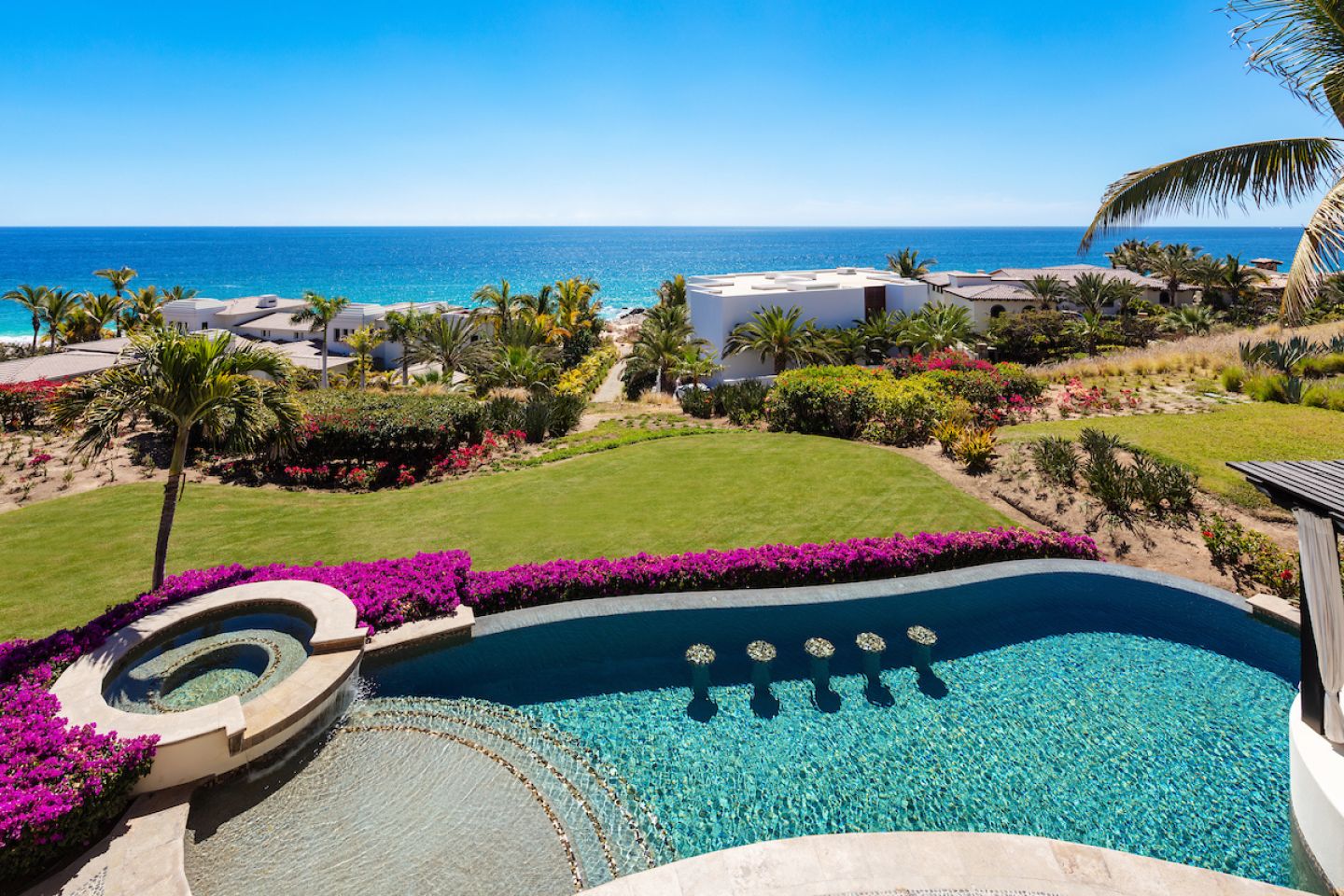 This spectacular Spanish-style custom home sitting on .23 acres offers 5,540 square-feet of living space. It features six bedrooms, five and a half baths, a game room, and a recently remodeled chef’s kitchen with top-of-the line appliances. This property also offers a world-class pool and spa, beautiful sitting area, grassy patio combined with a beautiful common area adjacent to the home. All of this makes this Casa perfect for creating family memories and enjoying a magnificent view of the Sea of Cortez.
