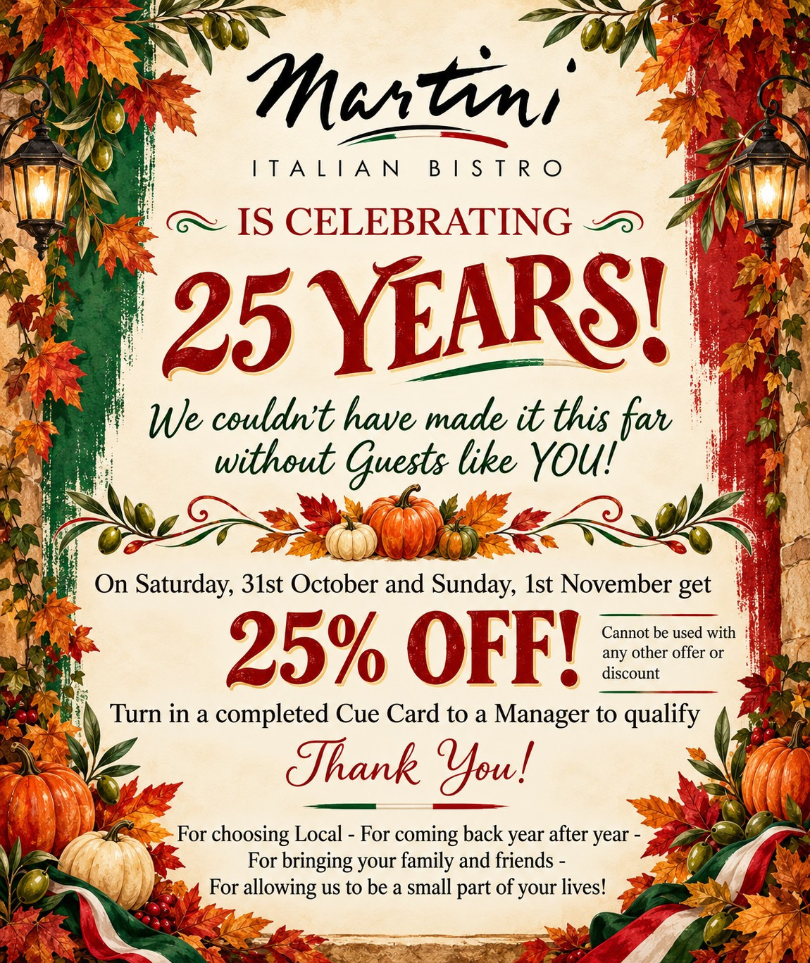 Sale from Martini Italian Bistro: 25 Year Anniversary!