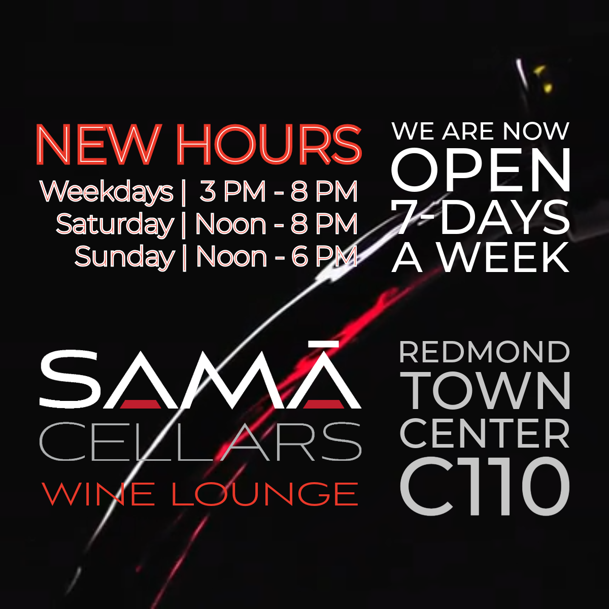 Sale fromSAMA CELLARS: New Hours