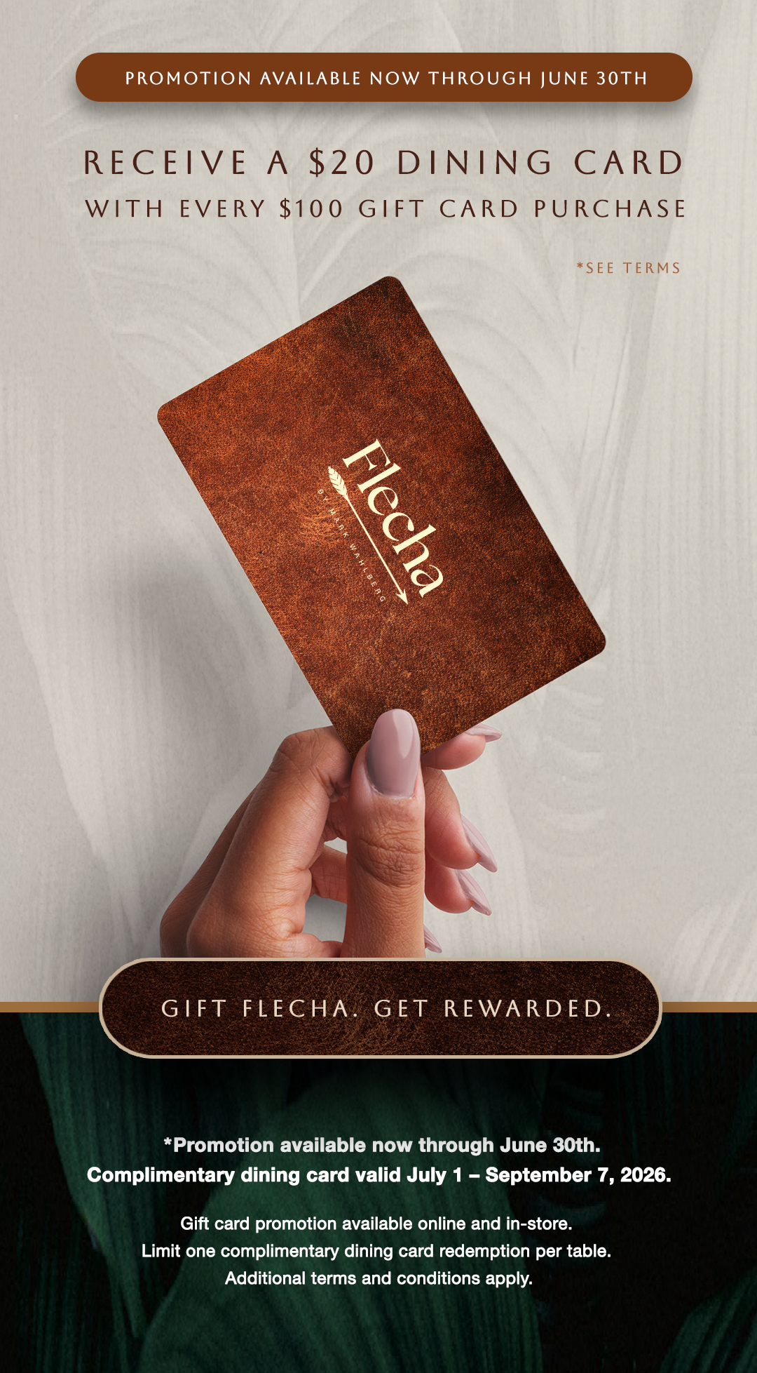 Sale fromFlecha by Mark Wahlberg: Dining Card